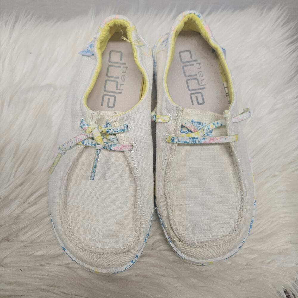 Youth Hey Dude Wendy Sugar Vibe Shoe White Yellow Comfort Slip On Youth size 1